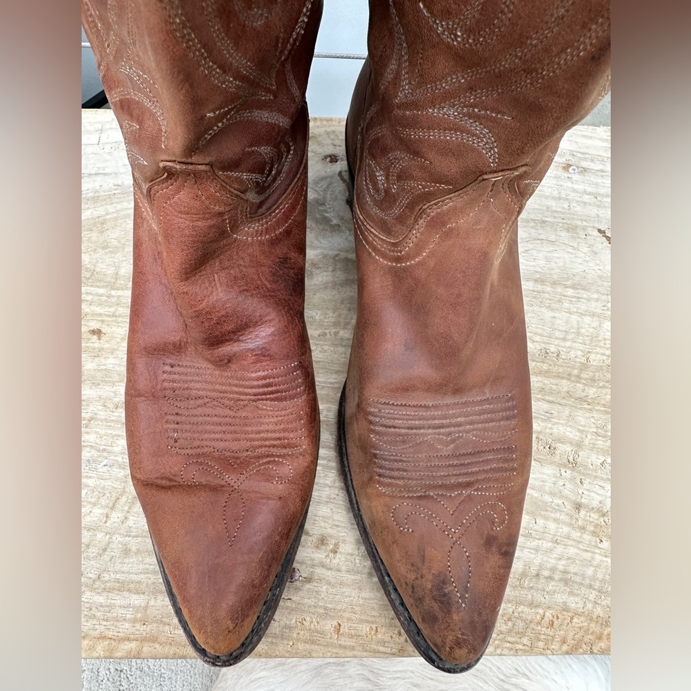 Dan Post Vintage Brown Leather Western Cowboy Boots Embroidered | Size 9.5 - Picture 5 of 9